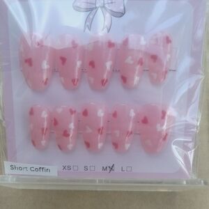 Pink Heart Short Coffin Press-On Nails